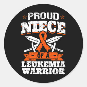 Pegatina Redonda Orgullosa sobrina de sangre de guerrero de leucemi