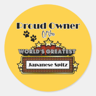 Pegatina Redonda Orgullosa spitz japonesa del mundo dueño más grand