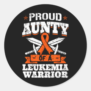Pegatina Redonda Orgullosa Tía De Un Guerrero De La Leucemia, Tia A