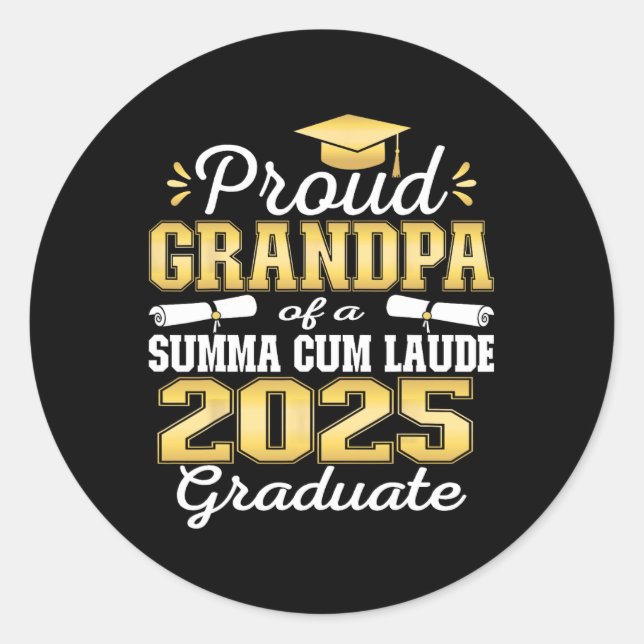 Pegatina Redonda Orgulloso Abuelo 2025 Summa Cum Laude Graduado Cl  (Anverso)