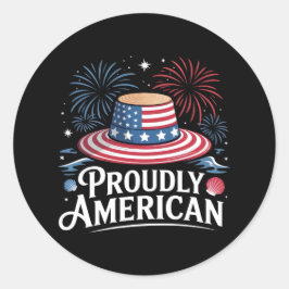Pegatina Redonda Orgulloso americano - Patriotic Beach Sunhat