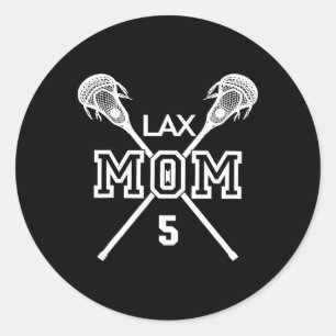 Pegatina Redonda Orgulloso Amor Lacrosse Mamá #5 Lax Jugador Número