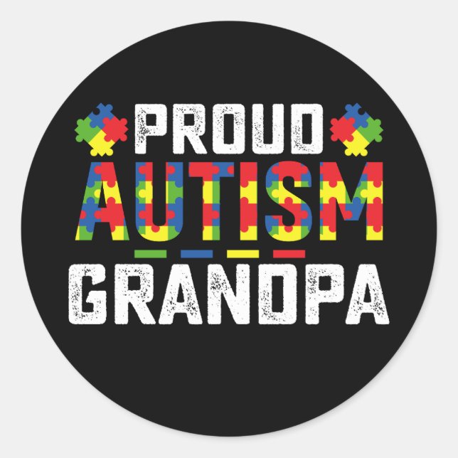 Pegatina Redonda Orgulloso autismo Abuelo Conciencia Familia Autist (Anverso)