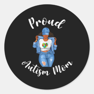 Pegatina Redonda Orgulloso autismo de mamá afroamericana negra