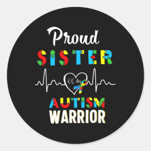 Pegatina Redonda Orgulloso autismo hermana autismo coincidencia de