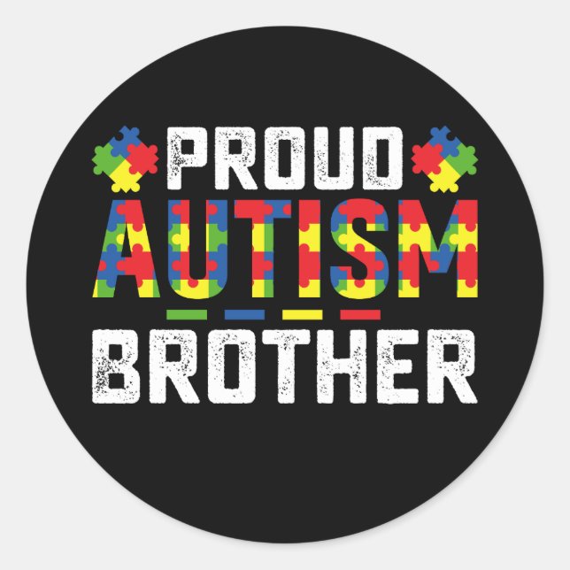 Pegatina Redonda Orgulloso autismo Hermano Conciencia Familia Autis (Anverso)