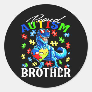 Pegatina Redonda Orgulloso autismo Hermano Dinosaurio Autismo Conci