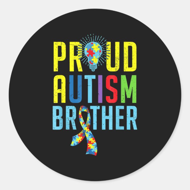 Pegatina Redonda Orgulloso autismo Hermano hermano Conciencia sobre (Anverso)