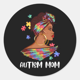 Pegatina Redonda Orgulloso autismo Mamá afro rompe regalo de concie