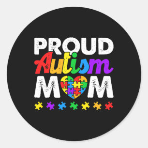 Pegatina Redonda Orgulloso autismo mamá autismo color de aceptación
