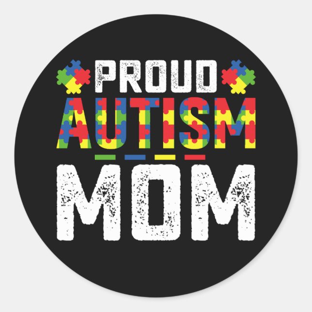 Pegatina Redonda Orgulloso autismo mamá Conciencia Familia autista (Anverso)