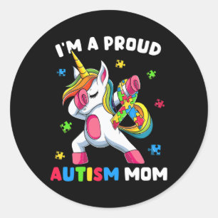 Pegatina Redonda Orgulloso autismo Mamá Dab Dance