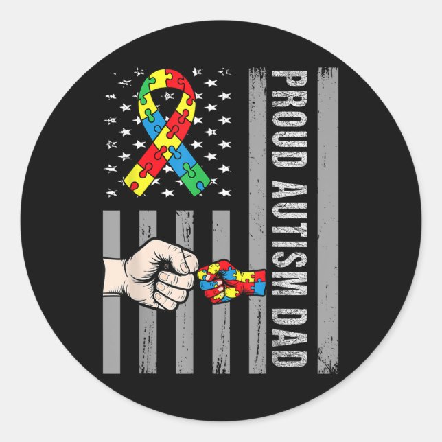 Pegatina Redonda Orgulloso autismo papá bandera estadounidense auti (Anverso)
