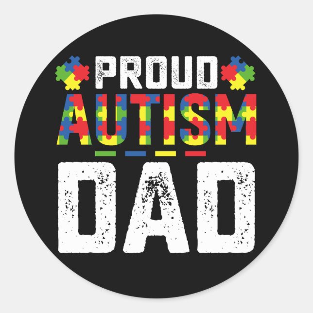 Pegatina Redonda Orgulloso autismo papá conciencia familia autista (Anverso)