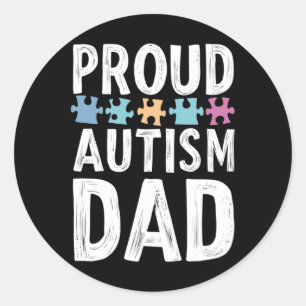 Pegatina Redonda Orgulloso Autismo Papá - Voces De Fuerza Y Amor St
