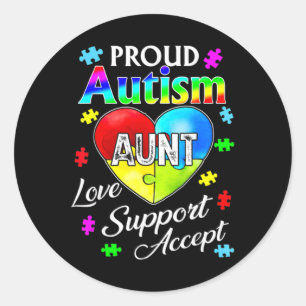Pegatina Redonda Orgulloso autismo Tía Amor Apoyo Acepta Ayuda Awar