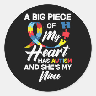 Pegatina Redonda Orgulloso Autismo Tía _ Tío Autismo Niña Autista A