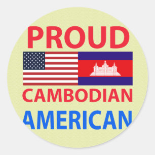 Pegatina Redonda Orgulloso camboyano-americano