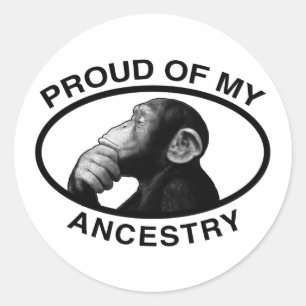 Pegatina Redonda Orgulloso de mi chimpancé de la ascendencia