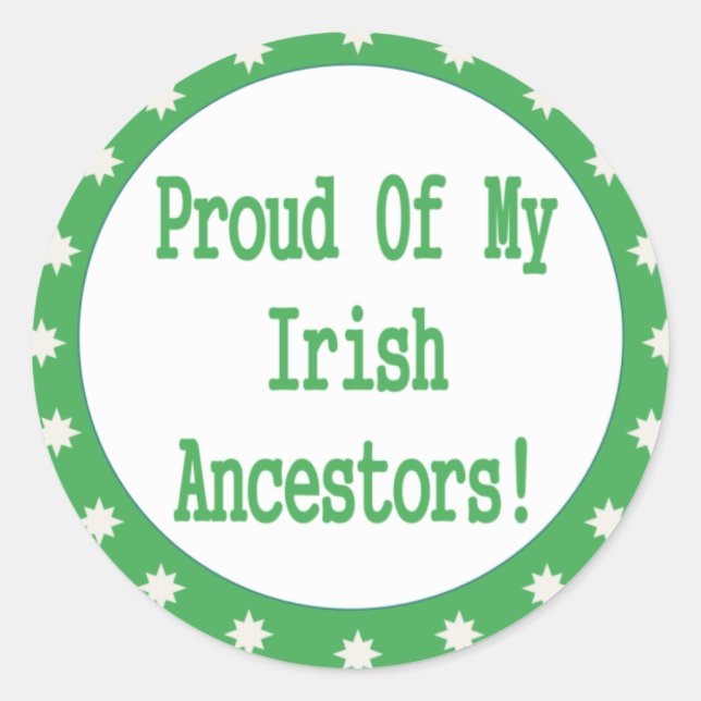 Pegatina Redonda Orgulloso De Mis Ancestros Irlandeses (Anverso)