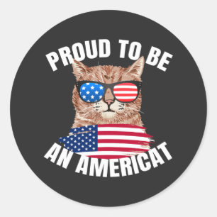 Pegatina Redonda Orgulloso De Ser El Gato Estadounidense Bandera Fe