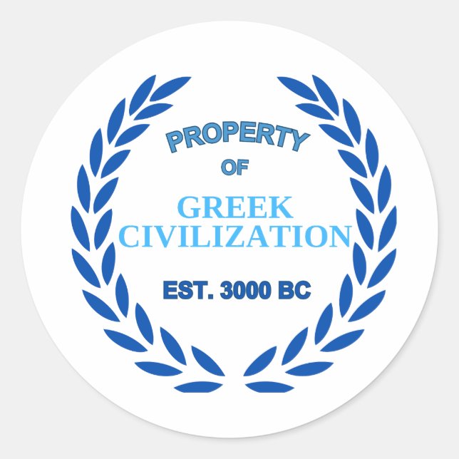 Pegatina Redonda Orgulloso de ser griego -propiedad de la civilizac (Anverso)