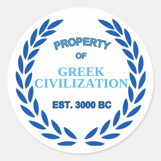 Pegatina Redonda Orgulloso de ser griego -propiedad de la civilizac (Anverso)