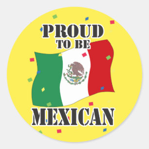 Pegatina Redonda Orgulloso de ser mexicano con bandera