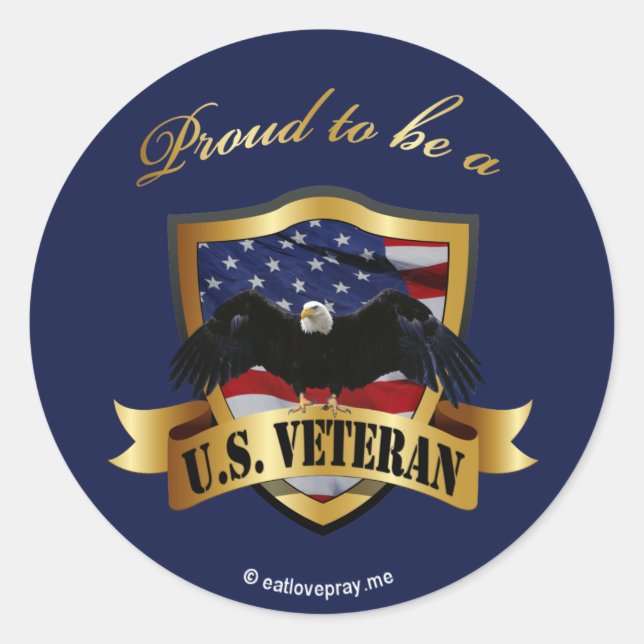 Pegatina Redonda Orgulloso de ser un veterano estadounidense - azul (Anverso)