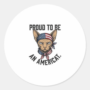 Pegatina Redonda Orgulloso De Ser Una Camiseta De Gato Patriota Ame
