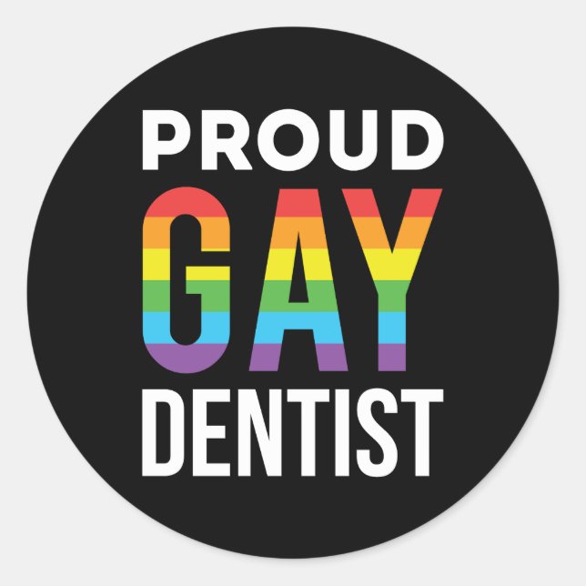 Pegatina Redonda Orgulloso Dentista Gay LBGTQ Dentista Arcoiris (Anverso)