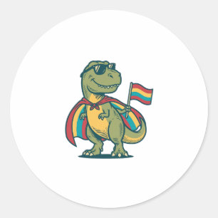 Pegatina Redonda Orgulloso dinosaurio vector camiseta diseño_1