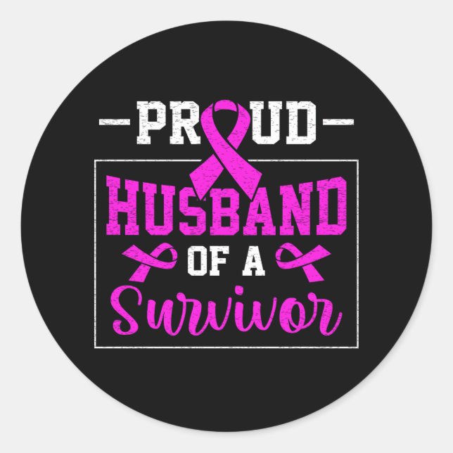 Pegatina Redonda Orgulloso Esposo De Sobreviviente Concienciación S (Anverso)