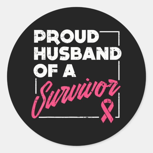 Pegatina Redonda Orgulloso Esposo De Sobreviviente Concienciación S (Anverso)