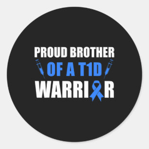 Pegatina Redonda Orgulloso Hermano De Un Guerrero De La T1d Concien