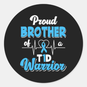 Pegatina Redonda Orgulloso Hermano De Un Guerrero Del T1d Diabetes