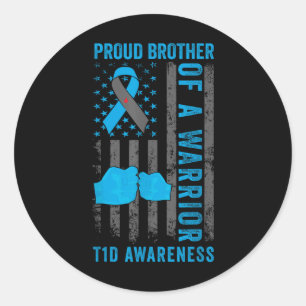 Pegatina Redonda Orgulloso Hermano De Un Guerrero Del T1d Diabetes