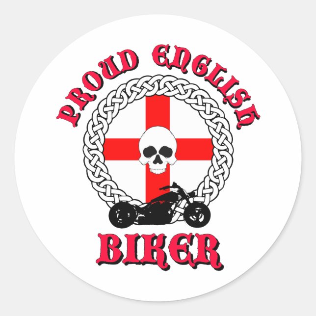 Pegatina Redonda Orgulloso Inglés Biker (Anverso)