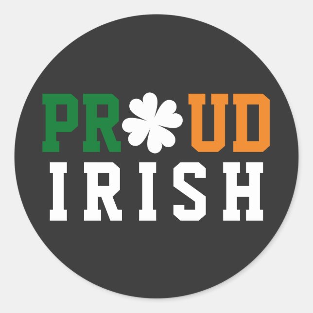 Pegatina Redonda Orgulloso Irlandés Shamrock Lucky Clover Citando S