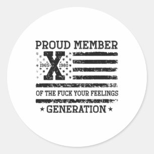 Pegatina Redonda Orgulloso Miembro De Tus Sentimientos Gen X Eeuu 4