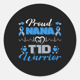 Pegatina Redonda Orgulloso Nana De Guerrero De La T1D Con Concienci