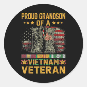 Pegatina Redonda Orgulloso Nieto De Una Veterana Bandera De Vietnam