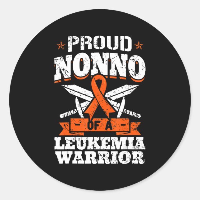 Pegatina Redonda Orgulloso No De Un Guerrero De La Leucemia, Abuelo (Anverso)
