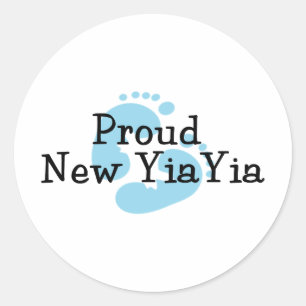 Pegatina Redonda Orgulloso nuevo bebé niño Yiayia Huellas