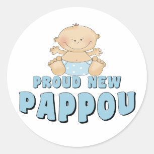 Pegatina Redonda Orgulloso Nuevo Pappou Chico