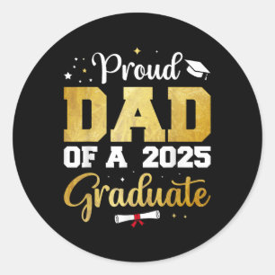 Pegatina Redonda Orgulloso Padre De Graduación 2025 De Papá Graduad