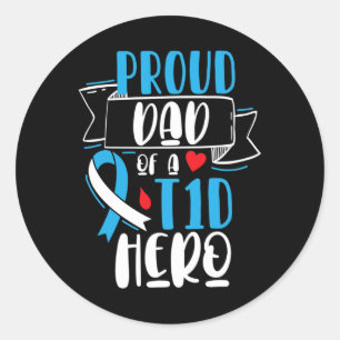 Pegatina Redonda Orgulloso Padre De Un Héroe De La T1D Tipo 1 Diabe