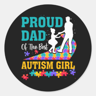 Pegatina Redonda Orgulloso Padre Del Mejor Chica De Autismo De Awar