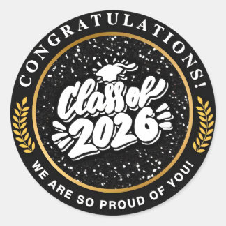 Pegatina Redonda Orgulloso Padre Felicidades Hijo Graduación 2026