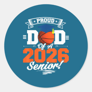 Pegatina Redonda Orgulloso Papá 2026 Baloncesto Senior